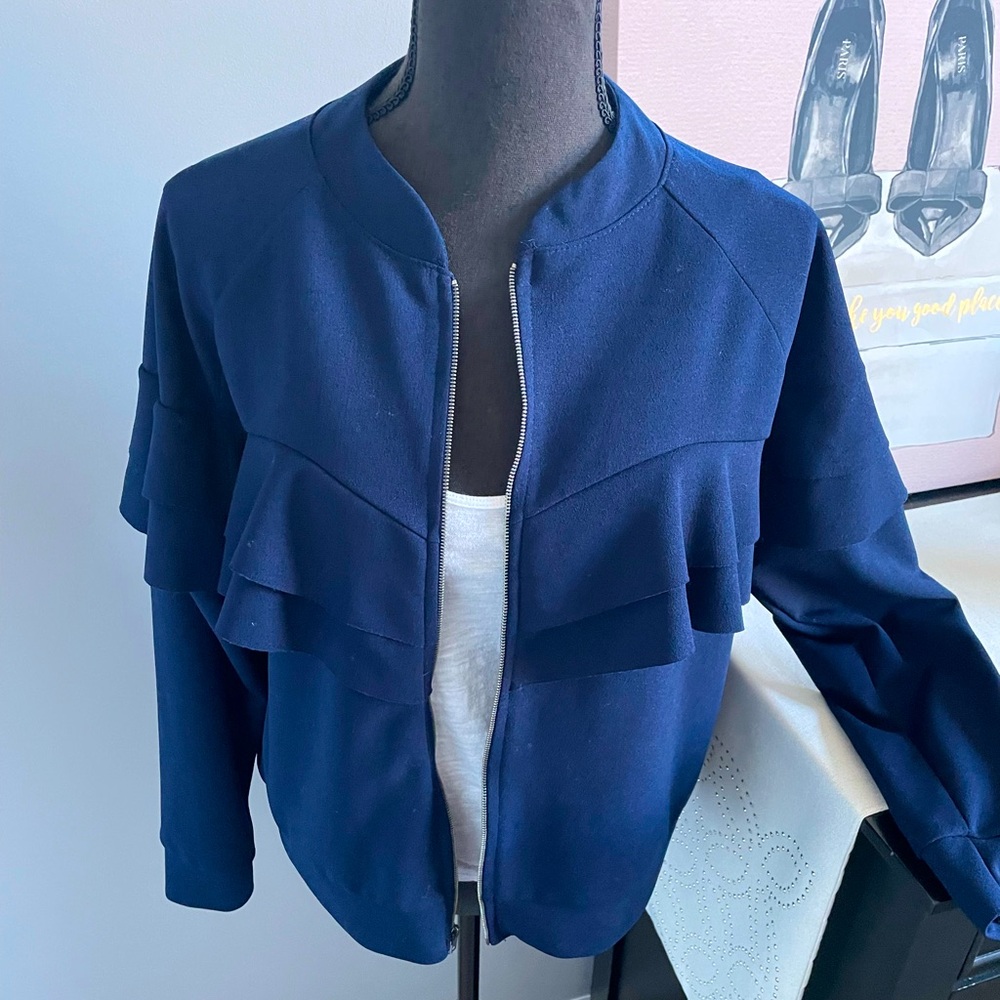 Navy Blue Ruffle Jacket - Picture 2 of 8